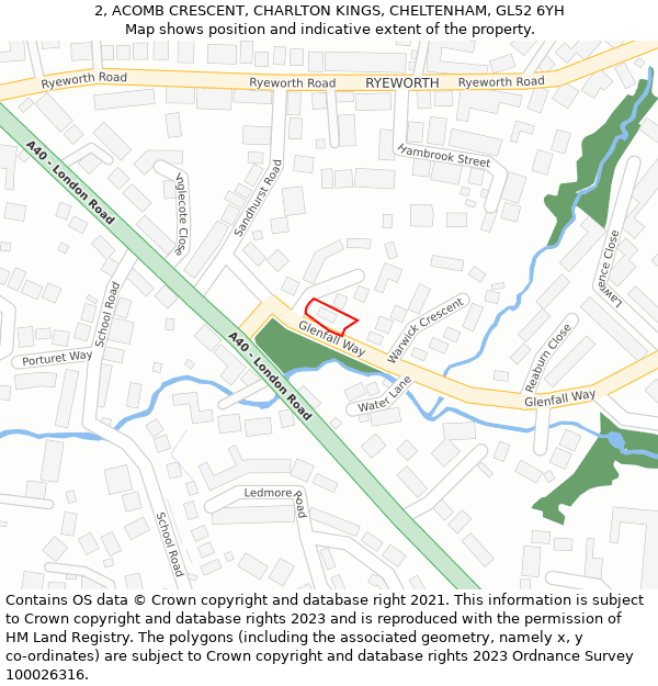 2, ACOMB CRESCENT, CHARLTON KINGS, CHELTENHAM, GL52 6YH: Location map and indicative extent of plot