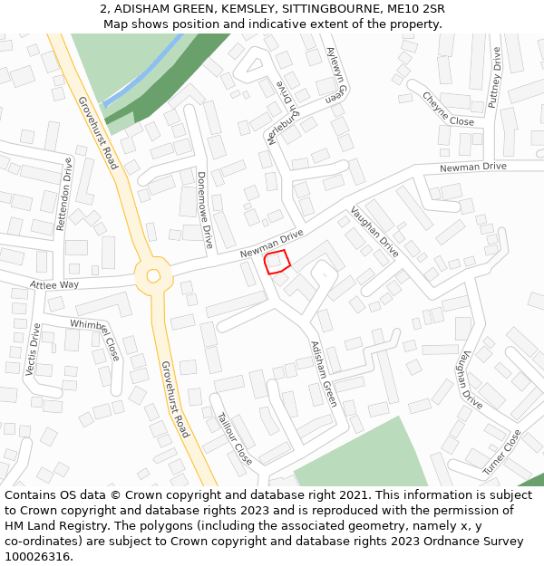 2, ADISHAM GREEN, KEMSLEY, SITTINGBOURNE, ME10 2SR: Location map and indicative extent of plot
