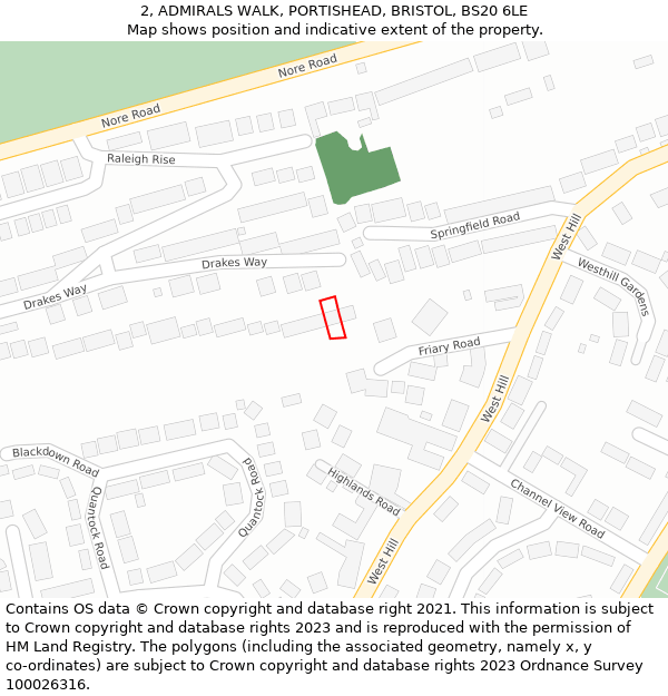 2, ADMIRALS WALK, PORTISHEAD, BRISTOL, BS20 6LE: Location map and indicative extent of plot