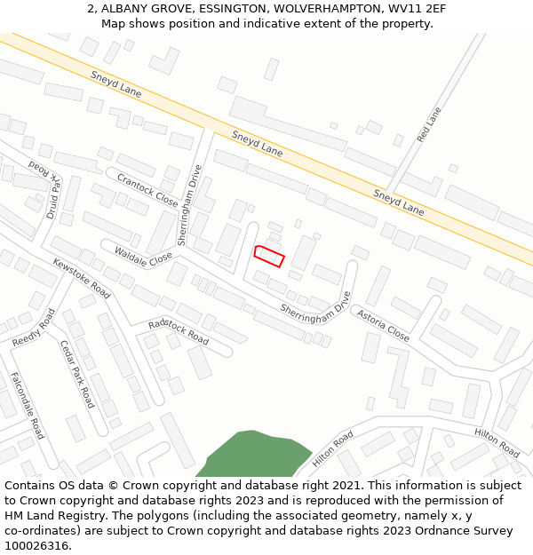 2, ALBANY GROVE, ESSINGTON, WOLVERHAMPTON, WV11 2EF: Location map and indicative extent of plot