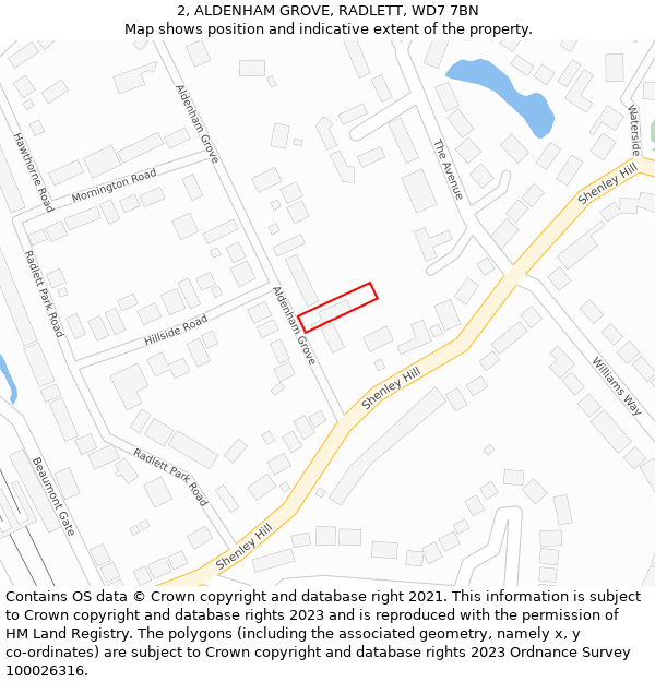 2, ALDENHAM GROVE, RADLETT, WD7 7BN: Location map and indicative extent of plot