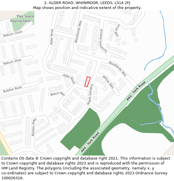 2, ALDER ROAD, WHINMOOR, LEEDS, LS14 2FJ: Location map and indicative extent of plot