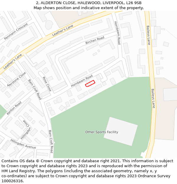 2, ALDERTON CLOSE, HALEWOOD, LIVERPOOL, L26 9SB: Location map and indicative extent of plot