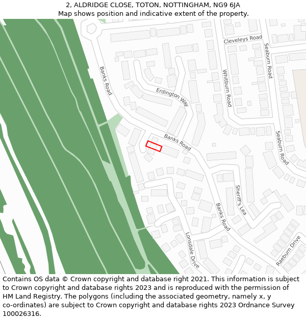 2, ALDRIDGE CLOSE, TOTON, NOTTINGHAM, NG9 6JA: Location map and indicative extent of plot