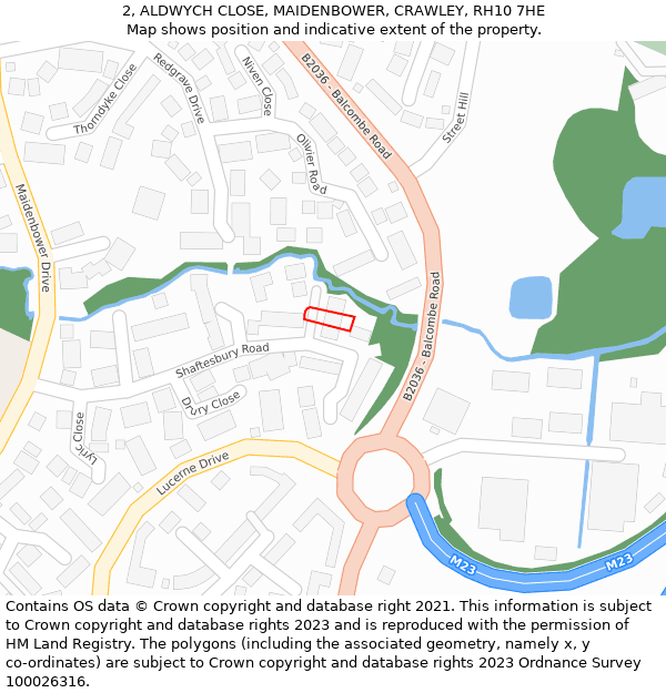 2, ALDWYCH CLOSE, MAIDENBOWER, CRAWLEY, RH10 7HE: Location map and indicative extent of plot