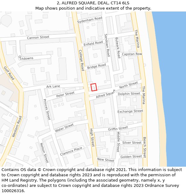 2, ALFRED SQUARE, DEAL, CT14 6LS: Location map and indicative extent of plot