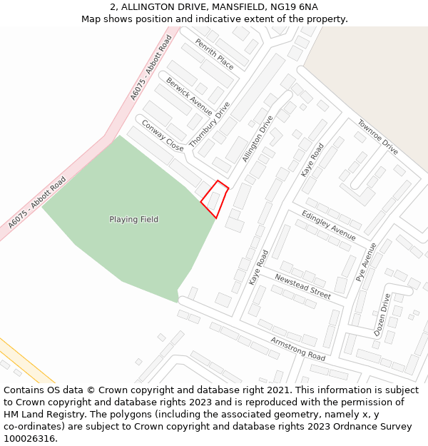 2, ALLINGTON DRIVE, MANSFIELD, NG19 6NA: Location map and indicative extent of plot