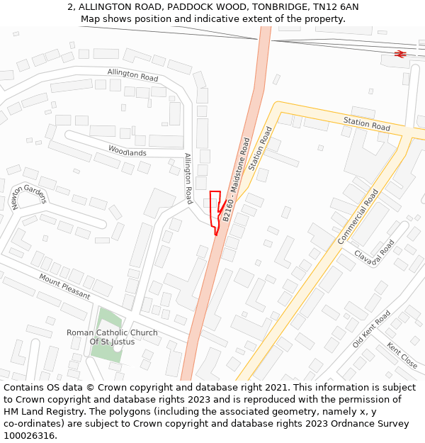 2, ALLINGTON ROAD, PADDOCK WOOD, TONBRIDGE, TN12 6AN: Location map and indicative extent of plot