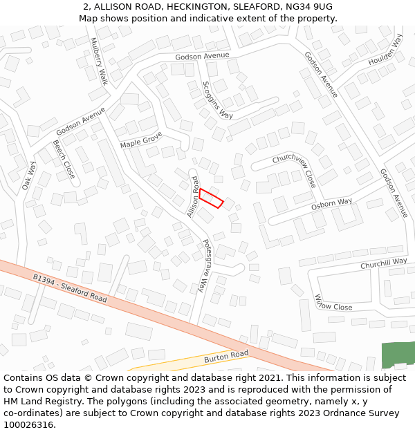 2, ALLISON ROAD, HECKINGTON, SLEAFORD, NG34 9UG: Location map and indicative extent of plot