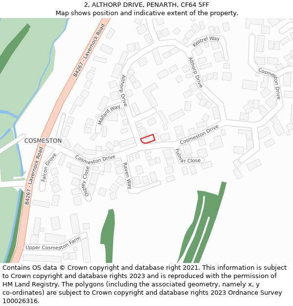 2, ALTHORP DRIVE, PENARTH, CF64 5FF: Location map and indicative extent of plot