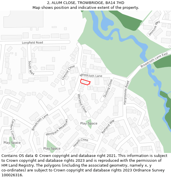 2, ALUM CLOSE, TROWBRIDGE, BA14 7HD: Location map and indicative extent of plot