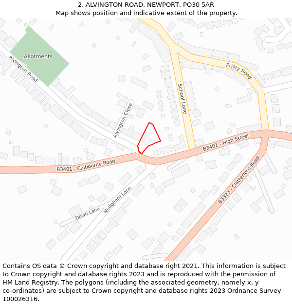 2, ALVINGTON ROAD, NEWPORT, PO30 5AR: Location map and indicative extent of plot