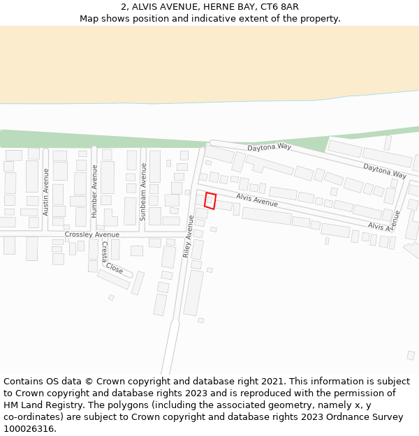 2, ALVIS AVENUE, HERNE BAY, CT6 8AR: Location map and indicative extent of plot