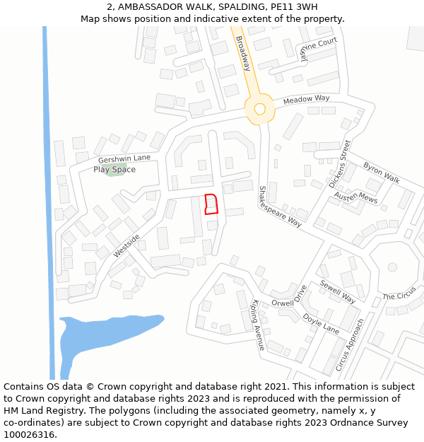 2, AMBASSADOR WALK, SPALDING, PE11 3WH: Location map and indicative extent of plot