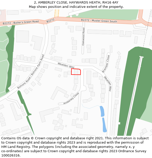 2, AMBERLEY CLOSE, HAYWARDS HEATH, RH16 4AY: Location map and indicative extent of plot