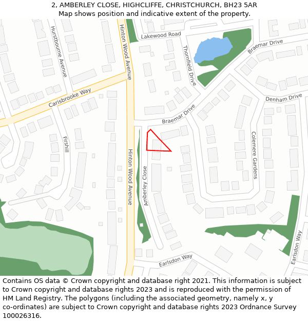 2, AMBERLEY CLOSE, HIGHCLIFFE, CHRISTCHURCH, BH23 5AR: Location map and indicative extent of plot