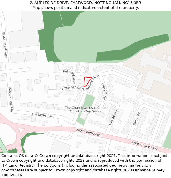 2, AMBLESIDE DRIVE, EASTWOOD, NOTTINGHAM, NG16 3RR: Location map and indicative extent of plot