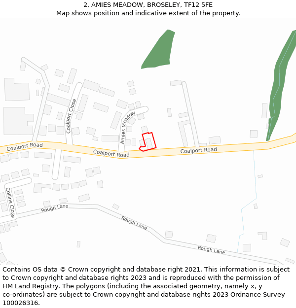 2, AMIES MEADOW, BROSELEY, TF12 5FE: Location map and indicative extent of plot