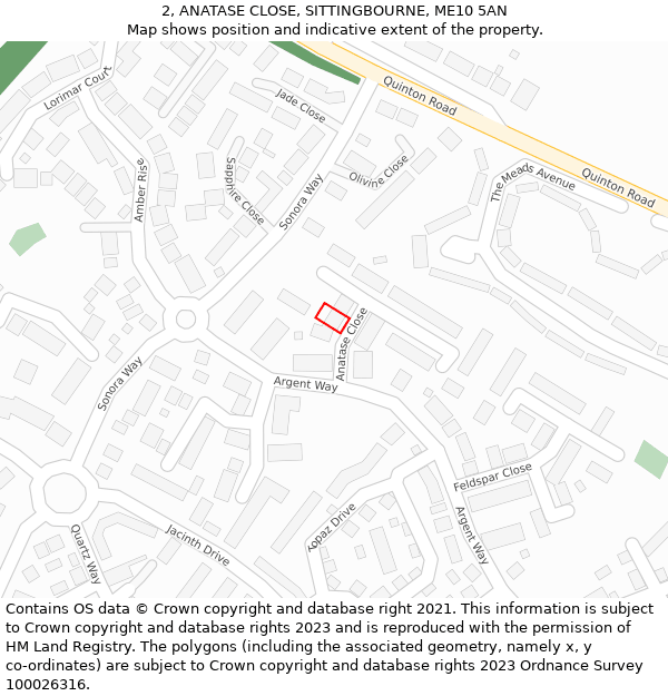 2, ANATASE CLOSE, SITTINGBOURNE, ME10 5AN: Location map and indicative extent of plot