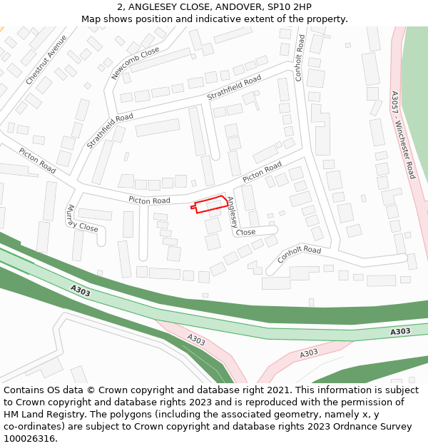 2, ANGLESEY CLOSE, ANDOVER, SP10 2HP: Location map and indicative extent of plot