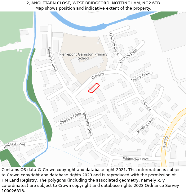 2, ANGLETARN CLOSE, WEST BRIDGFORD, NOTTINGHAM, NG2 6TB: Location map and indicative extent of plot