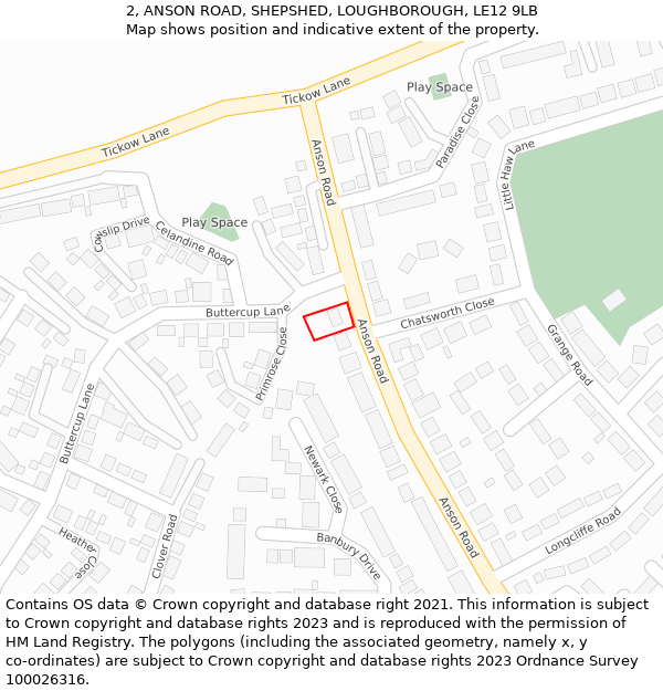 2, ANSON ROAD, SHEPSHED, LOUGHBOROUGH, LE12 9LB: Location map and indicative extent of plot