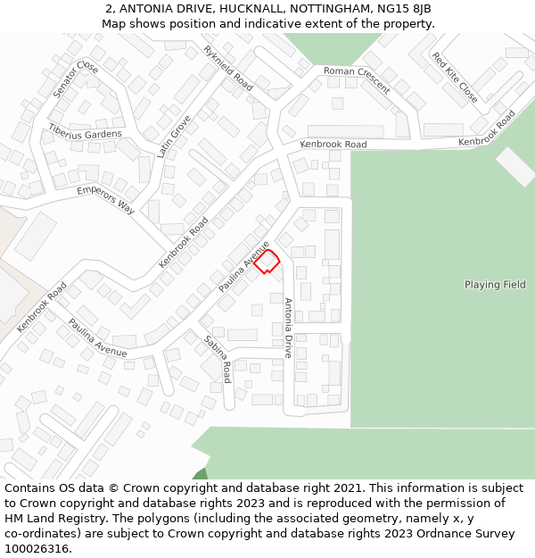 2, ANTONIA DRIVE, HUCKNALL, NOTTINGHAM, NG15 8JB: Location map and indicative extent of plot