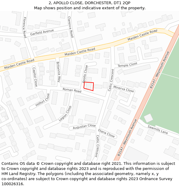 2, APOLLO CLOSE, DORCHESTER, DT1 2QP: Location map and indicative extent of plot