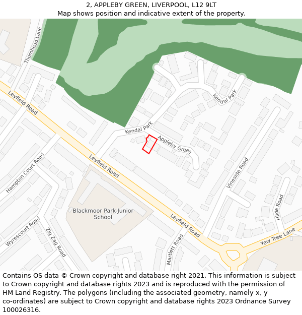 2, APPLEBY GREEN, LIVERPOOL, L12 9LT: Location map and indicative extent of plot