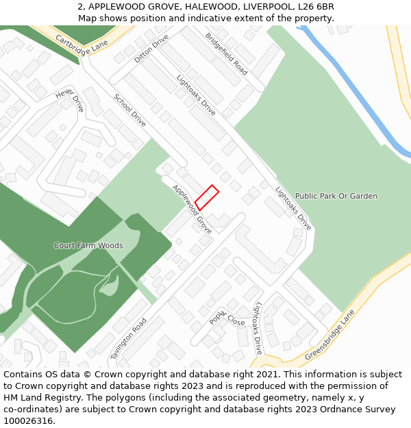 2, APPLEWOOD GROVE, HALEWOOD, LIVERPOOL, L26 6BR: Location map and indicative extent of plot