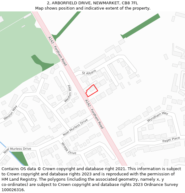 2, ARBORFIELD DRIVE, NEWMARKET, CB8 7FL: Location map and indicative extent of plot