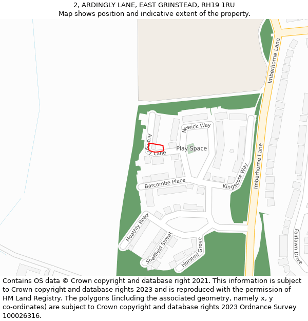 2, ARDINGLY LANE, EAST GRINSTEAD, RH19 1RU: Location map and indicative extent of plot