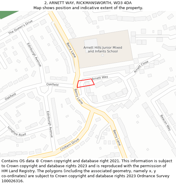 2, ARNETT WAY, RICKMANSWORTH, WD3 4DA: Location map and indicative extent of plot