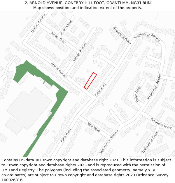 2, ARNOLD AVENUE, GONERBY HILL FOOT, GRANTHAM, NG31 8HN: Location map and indicative extent of plot