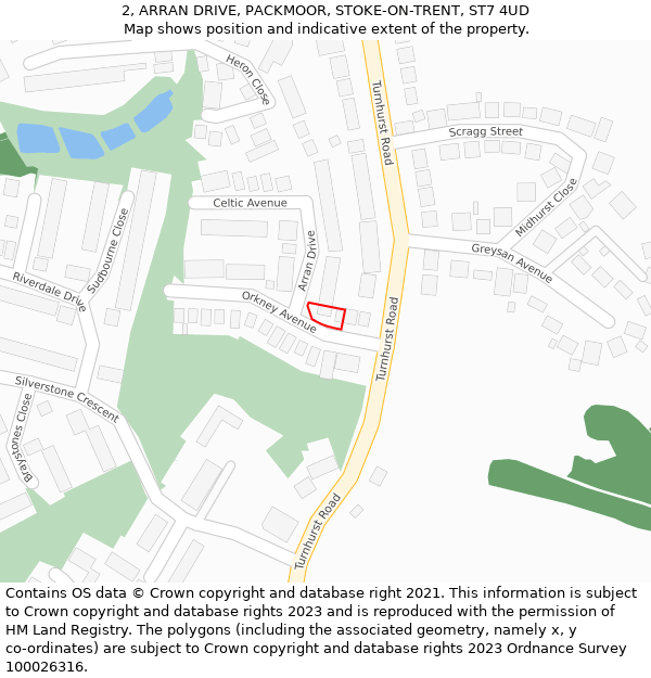 2, ARRAN DRIVE, PACKMOOR, STOKE-ON-TRENT, ST7 4UD: Location map and indicative extent of plot