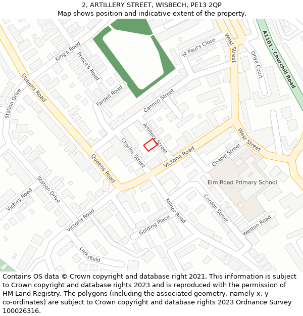 2, ARTILLERY STREET, WISBECH, PE13 2QP: Location map and indicative extent of plot