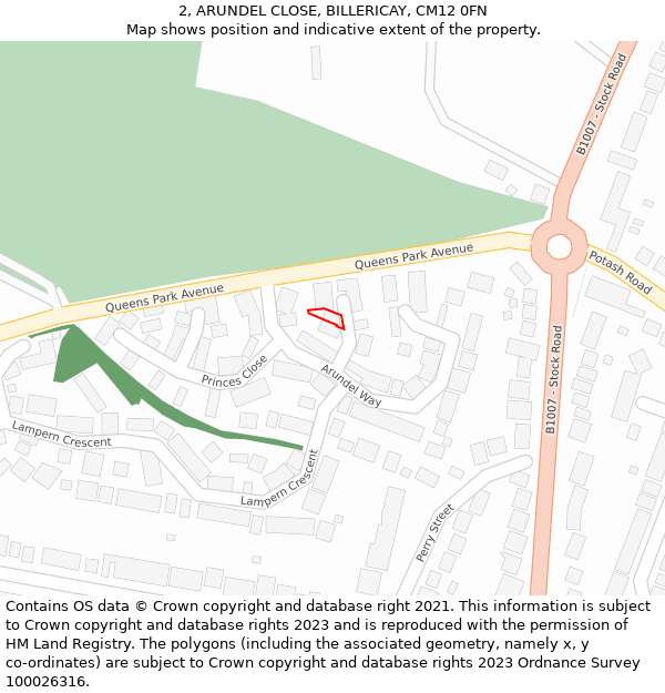 2, ARUNDEL CLOSE, BILLERICAY, CM12 0FN: Location map and indicative extent of plot
