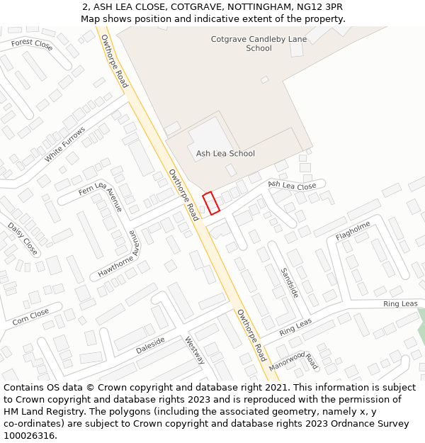 2, ASH LEA CLOSE, COTGRAVE, NOTTINGHAM, NG12 3PR: Location map and indicative extent of plot