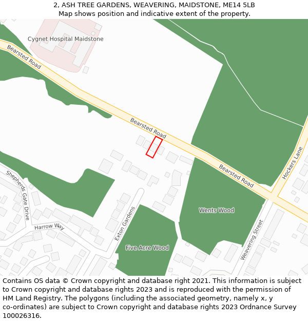 2, ASH TREE GARDENS, WEAVERING, MAIDSTONE, ME14 5LB: Location map and indicative extent of plot