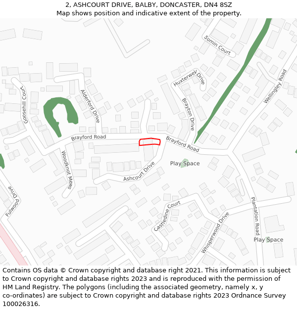 2, ASHCOURT DRIVE, BALBY, DONCASTER, DN4 8SZ: Location map and indicative extent of plot