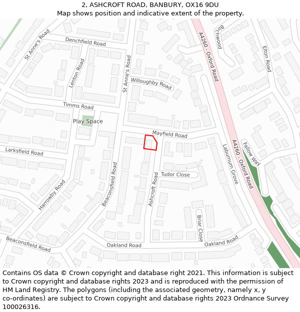 2, ASHCROFT ROAD, BANBURY, OX16 9DU: Location map and indicative extent of plot