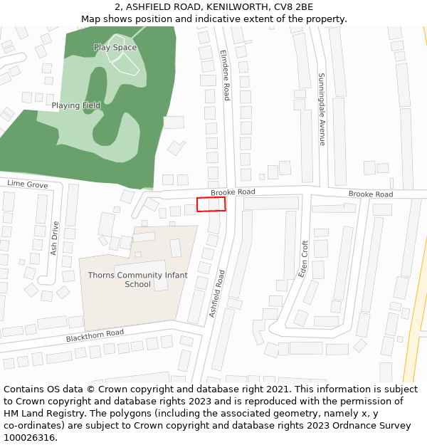 2, ASHFIELD ROAD, KENILWORTH, CV8 2BE: Location map and indicative extent of plot