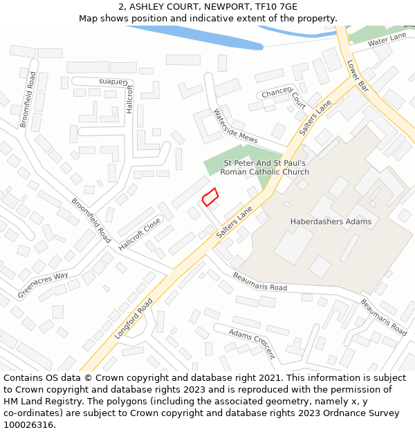 2, ASHLEY COURT, NEWPORT, TF10 7GE: Location map and indicative extent of plot