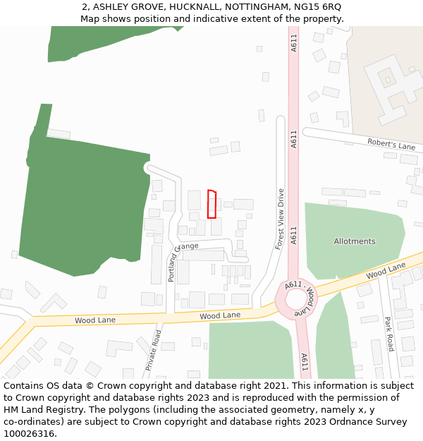 2, ASHLEY GROVE, HUCKNALL, NOTTINGHAM, NG15 6RQ: Location map and indicative extent of plot