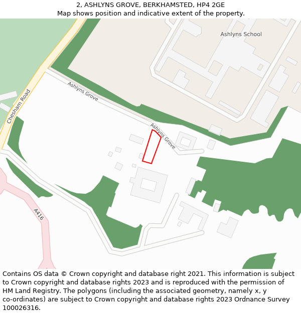 2, ASHLYNS GROVE, BERKHAMSTED, HP4 2GE: Location map and indicative extent of plot