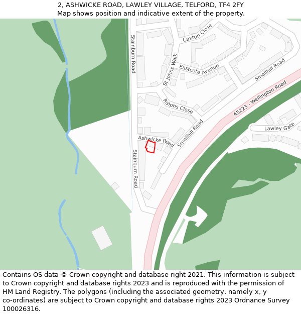 2, ASHWICKE ROAD, LAWLEY VILLAGE, TELFORD, TF4 2FY: Location map and indicative extent of plot