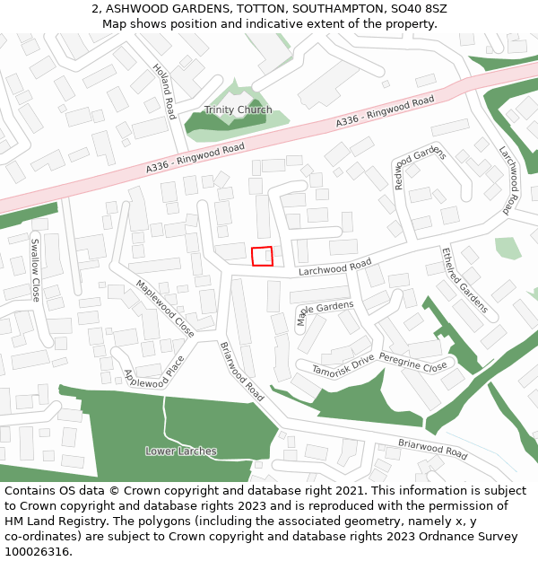 2, ASHWOOD GARDENS, TOTTON, SOUTHAMPTON, SO40 8SZ: Location map and indicative extent of plot