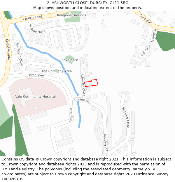 2, ASHWORTH CLOSE, DURSLEY, GL11 5BG: Location map and indicative extent of plot