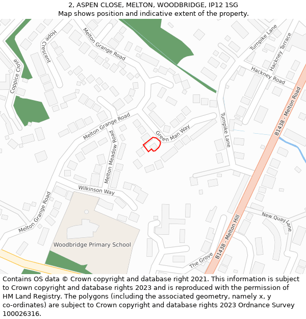 2, ASPEN CLOSE, MELTON, WOODBRIDGE, IP12 1SG: Location map and indicative extent of plot