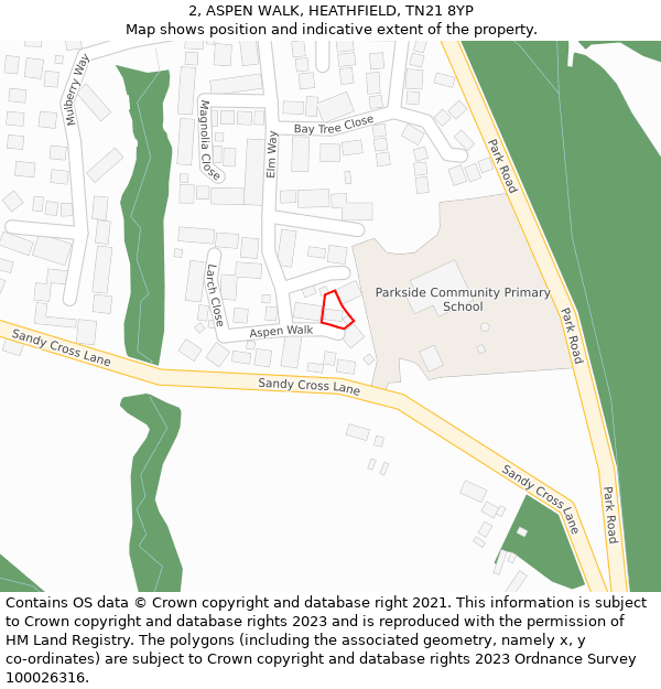 2, ASPEN WALK, HEATHFIELD, TN21 8YP: Location map and indicative extent of plot